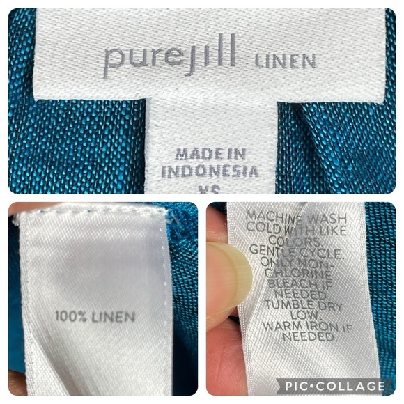 Pure Jill Linen Aqua Blue 3/4 Sleeve Easy Button-Front Lagenlook Tunic Top  Sz S - Picture 3 of 13